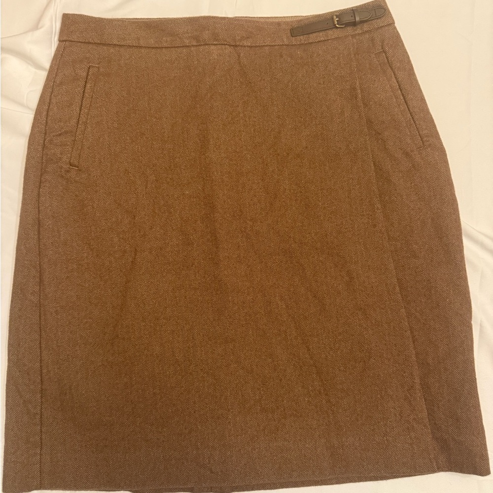 L.L. Bean Brown Wool-Blend Pencil Skirt with Belt Detail